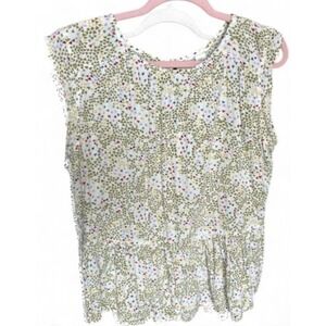 Caslon Sleeveless Ruffle Hem Top Women's Size L Geometric Professional Artsy